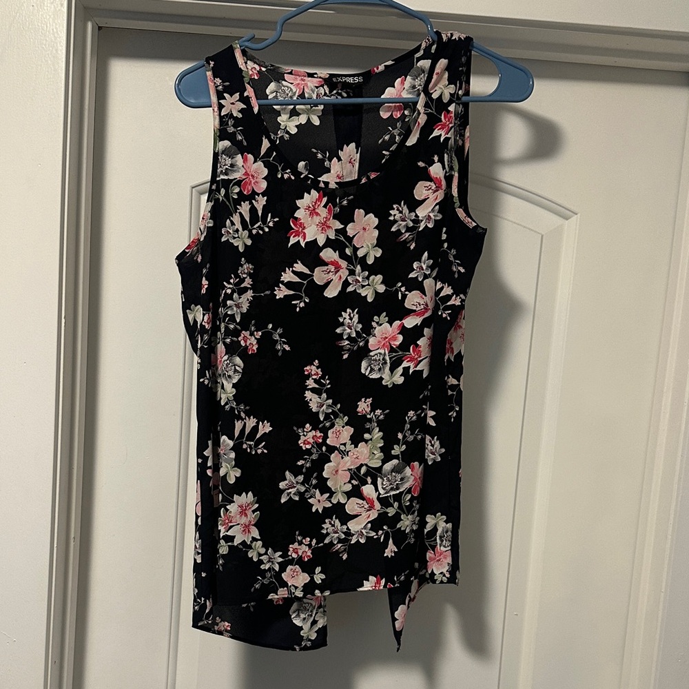 Express Black and Pink Floral Tank Top